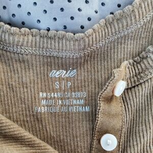 Aerie Tan Ribbed Button-Up Top